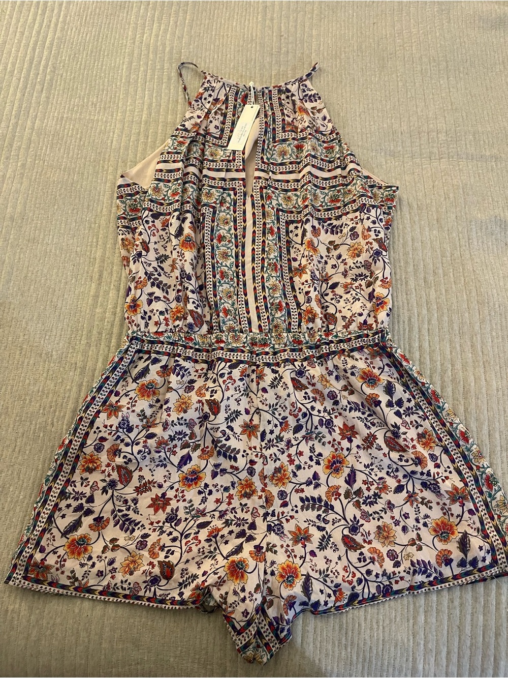 Lavender Brown Floral Halter Romper NWT Medium Ivory Purple Boho Festival USA - Picture 2 of 4
